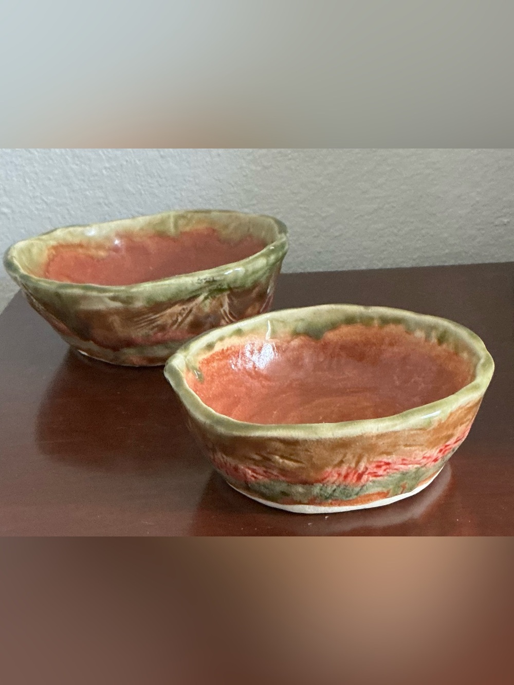 Vintage Signed Studio Art Pottery Bowls Set 2 Hand Thrown Ceramic Wabi Sabi DLA3